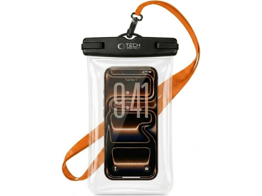TECH‑PROTECT UWC7 univerzální vodotěsné pouzdro pro telefony do 6.9", černo/oranžová